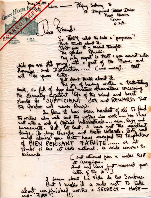 Carta de Thornton Wilder a Fernando González Ochoa