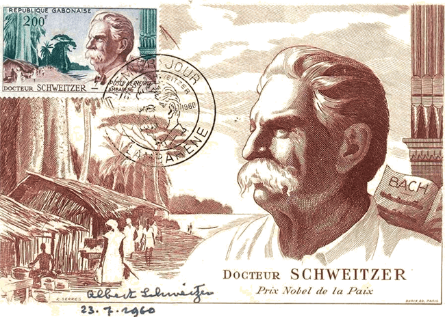 Estampilla autografiada por Albert Schweitzer (1875-1965)