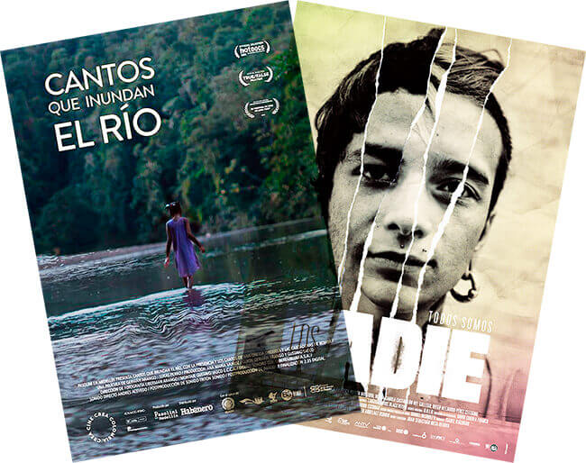 Afiches de los largometrajes «Cantos que inundan el río» y «Los nadie»