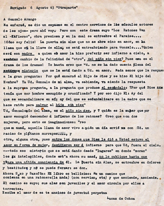 Carta a Gonzalo Arango (1963)