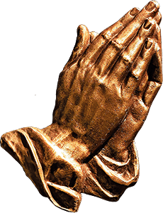 lustración o escultura de dos manos unidas en oración