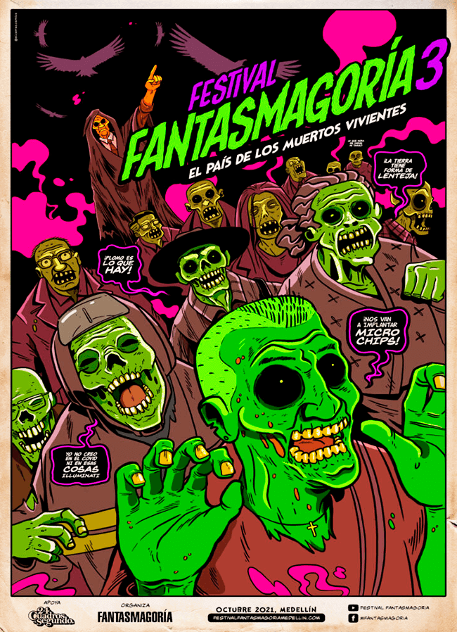 Afiche de la tercera versión (2021) de Fantasmagoría - Festival de Cine Fantástico y de Terror de Medellín