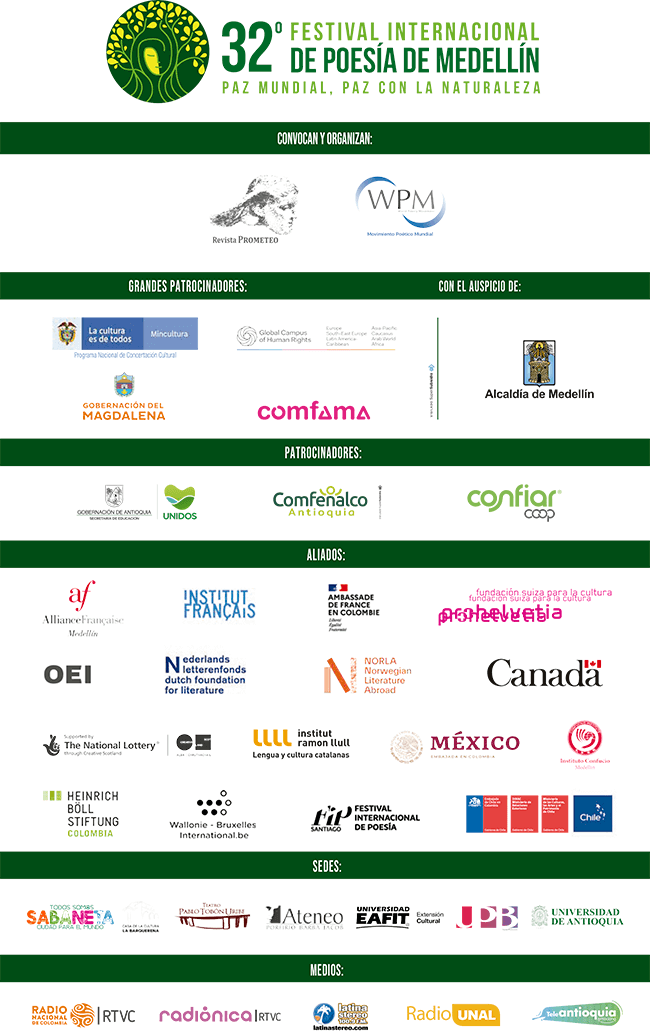 Entidades que apoyan el Festival Internacional de Poesía de Medellín 2022