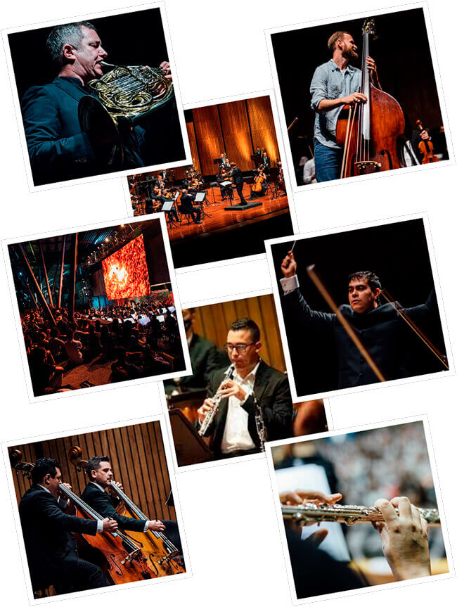 Mosaico con algunas fotografías de la Orquesta Sinfónica de Antioquia