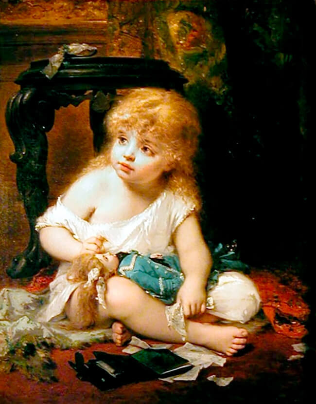«Girl With a Doll» de Pierre Olivier Joseph Coomans (1816-1889)
