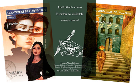 Portadas de tres libros de la poeta Jennifer García Acevedo