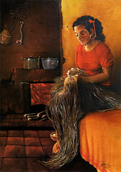 "El tejido de esperanza" - Óleo sobre lienzo - 50 x 70 cms - Pintura de Carlos Alberto Osorio Monsalve