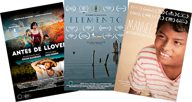 Afiches de tres cortometrajes de la directora Nina Marín