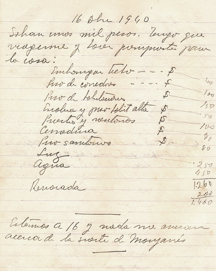 Página de una libreta de Fernando González
