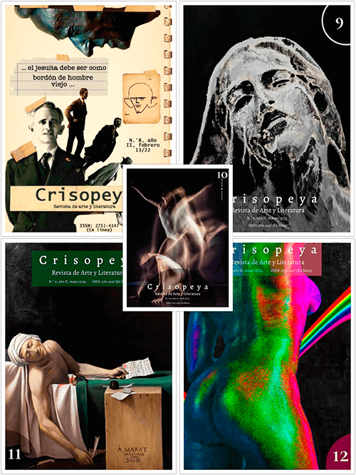 Cinco portadas de «Crisopeya - Revista de Arte y Literatura»