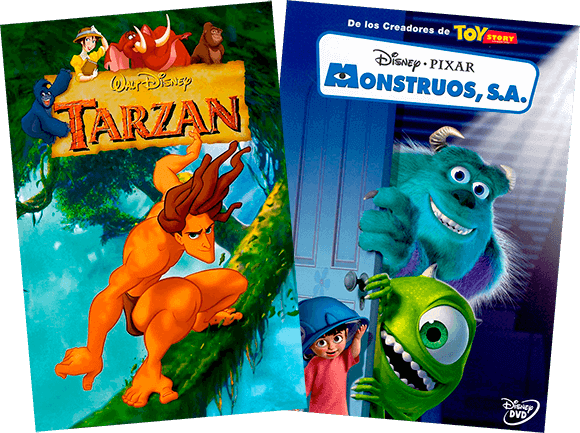 Afiches de las películas «Tarzán» (1999) y «Monstruos S.A.» (2001)