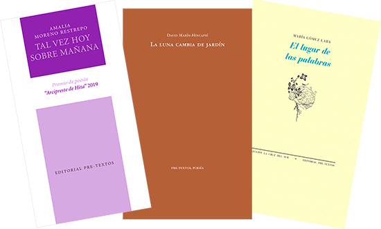 Portadas de tres libros publicados por la Editorial Pre-Textos