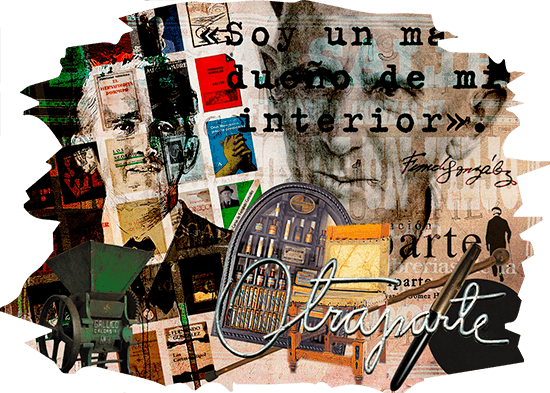 Collage con imágenes de Fernando González y objetos de la Casa Museo Otraparte