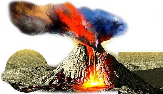 Ilustración de un volcán en erupción